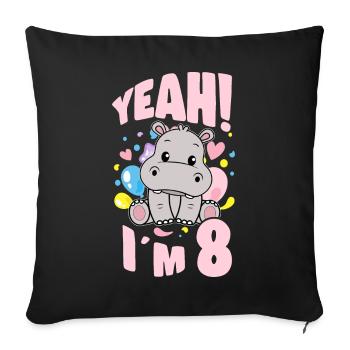8 Years Old Bday Party 8th Birthday Girl Hippo - Sofa pillowcase 17,3'' x 17,3'' (45 x 45 cm) - black - Front