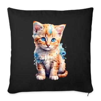 Cat with flowers - Sofa pillowcase 17,3'' x 17,3'' (45 x 45 cm) - black - Front