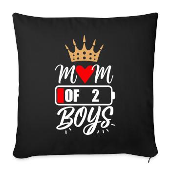 Maman de 2 garçons avec cœur d’amour et couronne - Housse de coussin décorative 45 x 45 cm - noir - Devant