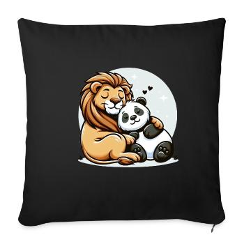 Cuddling Lion And Panda In Love - Sofa pillowcase 17,3'' x 17,3'' (45 x 45 cm) - black - Front