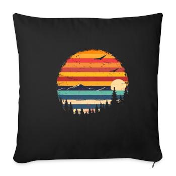 Coucher de soleil Forêt Montagne Extérieur Rétro Années 80 Vintage 3 - Housse de coussin décorative 45 x 45 cm - noir - Devant