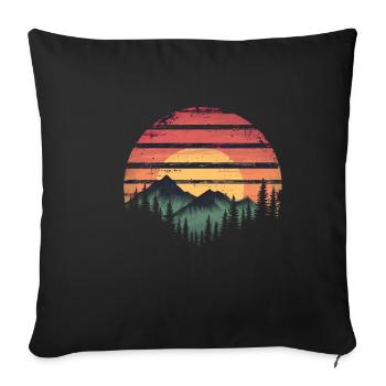 Coucher de soleil Forêt Montagne Extérieur Rétro Années 80 Vintage - Housse de coussin décorative 45 x 45 cm - noir - Devant
