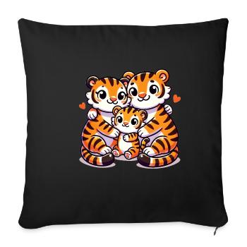 Famille Tigre Mère Et Père Avec Un Enfant - Housse de coussin décorative 45 x 45 cm - noir - Devant