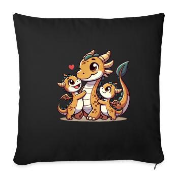 Loving Dragon Parent With Two Cute Kids - Sofakissenbezug 45 x 45 cm - Schwarz - Vorne