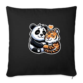 Câlin Panda Et Tigre Amoureux - Housse de coussin décorative 45 x 45 cm - noir - Devant