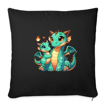 Loving Dragon Parent with Child - Sofa pillowcase 17,3'' x 17,3'' (45 x 45 cm) - black - Front