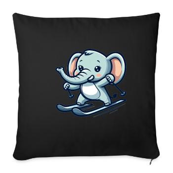 Cute Skier Elephant - Sofa pillowcase 17,3'' x 17,3'' (45 x 45 cm) - black - Front