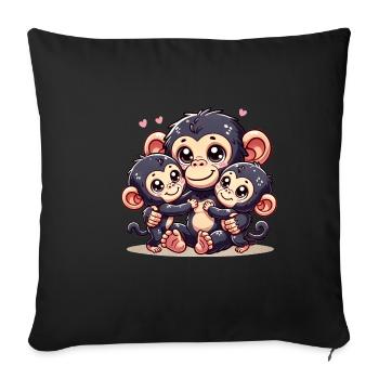 Loving Chimpanzee Parent With Two Cute Kids - Sofakissenbezug 45 x 45 cm - Schwarz - Vorne