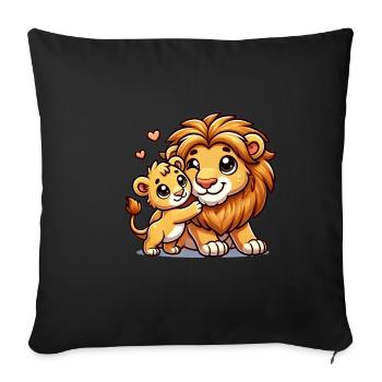 Loving Lion Parent with Child - Sofa pillowcase 17,3'' x 17,3'' (45 x 45 cm) - black - Front