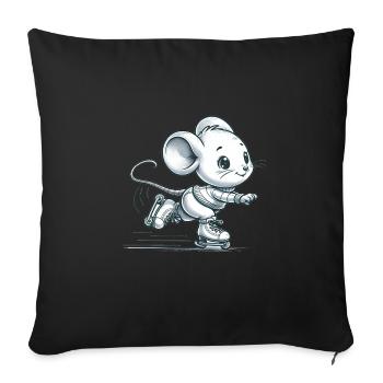 Souris de patineur en ligne mignonne - Housse de coussin décorative 45 x 45 cm - noir - Devant