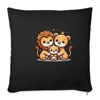Famille Lion Mère Et Père Avec Un Enfant - Housse de coussin décorative 45 x 45 cm - noir - Devant