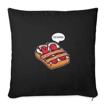 Bonjour petit déjeuner oeufs saucisses toast au bacon - Housse de coussin décorative 45 x 45 cm - noir - Devant
