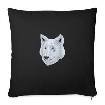 Weißer Wolf mit Narbe am Auge für Tierfreunde - Sofakissenbezug 45 x 45 cm - Schwarz - Vorne