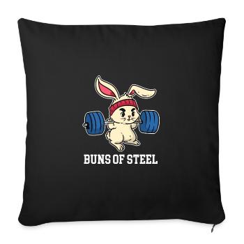 Brioches de lapin en acier avec haltère sur l'exercice - Housse de coussin décorative 45 x 45 cm - noir - Devant