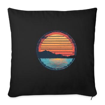 Sunset Lake Mountain Extérieur Rétro Années 80 Vintage - Housse de coussin décorative 45 x 45 cm - noir - Devant