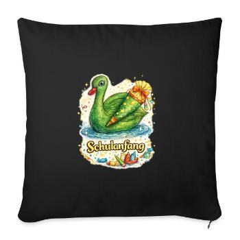 Schulanfang-Schwan mit Geschenk - Sofakissenbezug 45 x 45 cm - Schwarz - Vorne