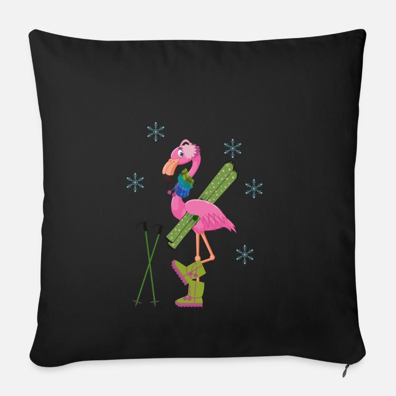 Winter Flamingo Ski - Sofakissenbezug 45 x 45 cm - Schwarz