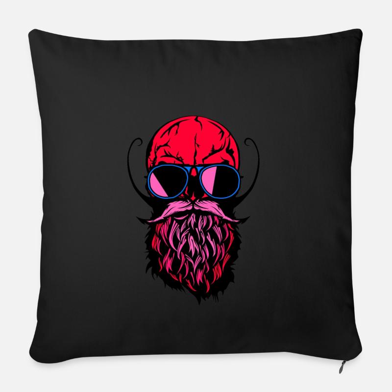 Kopf des Totenkopfhippie-Kranichbart-Bartschnurrbartes - Sofakissenbezug 45 x 45 cm - Schwarz