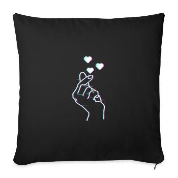 K-Pop Korean Doigt symbole Saranghae Glitch Art - Housse de coussin décorative 45 x 45 cm - noir - Devant