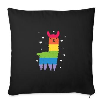 Gay Pride Drapeau Arc-en-ciel Lama LGBTQ - Housse de coussin décorative 45 x 45 cm - noir - Devant