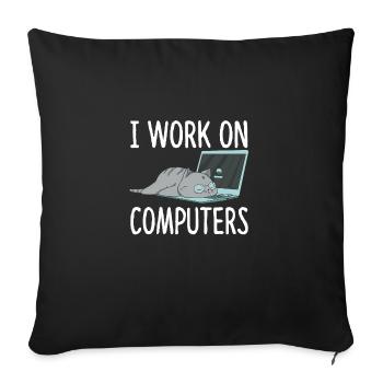 I Work On Computers Cat Computer Science Kitten - Sofa pillowcase 17,3'' x 17,3'' (45 x 45 cm) - black - Front