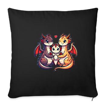 Famille Dragon Mère et Père Avec Un Enfant - Housse de coussin décorative 45 x 45 cm - noir - Devant
