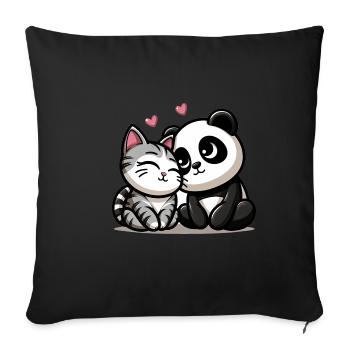 Chat Câlin Et Panda Amoureux - Housse de coussin décorative 45 x 45 cm - noir - Devant