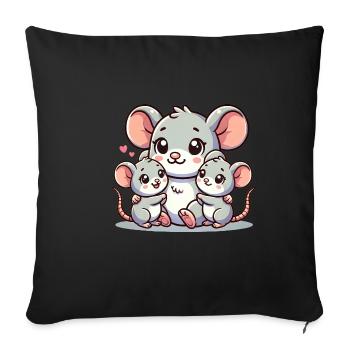 Loving Mouse Parent With Two Cute Kids - Sofakissenbezug 45 x 45 cm - Schwarz - Vorne
