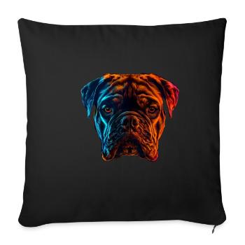 Bouledogue rouge et bleu Art animalier féroce et vif - Housse de coussin décorative 45 x 45 cm - noir - Devant