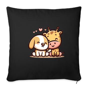 Câlin Chien Et Girafe Amoureux - Housse de coussin décorative 45 x 45 cm - noir - Devant