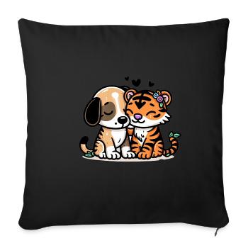 Câlin Chien Et Tigre Amoureux - Housse de coussin décorative 45 x 45 cm - noir - Devant