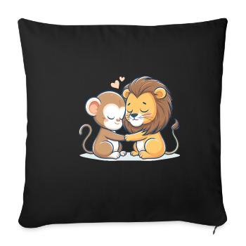 Cuddling Monkey And Lion In Love - Sofa pillowcase 17,3'' x 17,3'' (45 x 45 cm) - black - Front