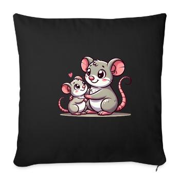 Loving Mouse Parent with Child - Sofa pillowcase 17,3'' x 17,3'' (45 x 45 cm) - black - Front