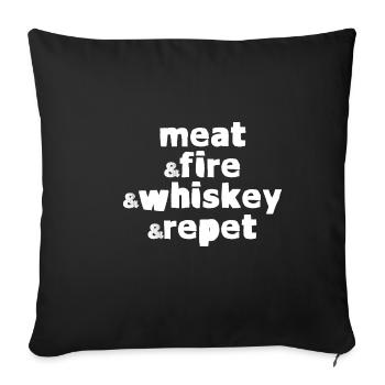 Viande et feu et whisky et répéter 4 - Housse de coussin décorative 45 x 45 cm - noir - Devant