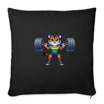 Tigre arc-en-ciel accroupi dans la salle de sport - Housse de coussin décorative 45 x 45 cm - noir - Devant