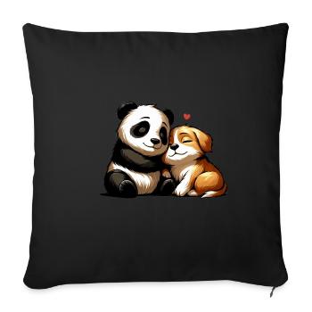 Cuddling Dog And Panda In Love - Sofa pillowcase 17,3'' x 17,3'' (45 x 45 cm) - black - Front