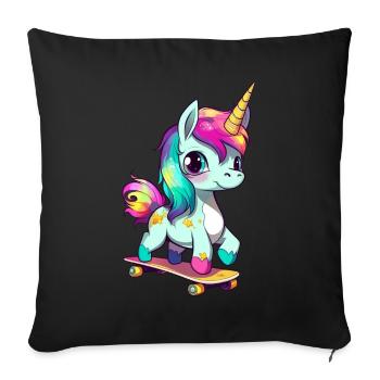 Unicorn on a skateboard - Sofa pillowcase 17,3'' x 17,3'' (45 x 45 cm) - black - Front