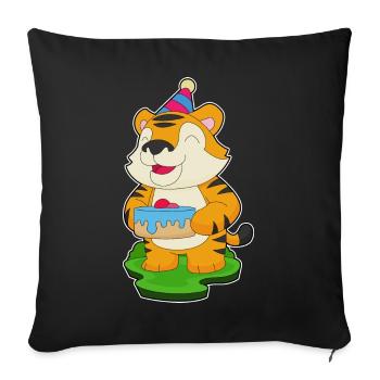 Gâteau d’anniversaire tigre - Housse de coussin décorative 45 x 45 cm - noir - Devant