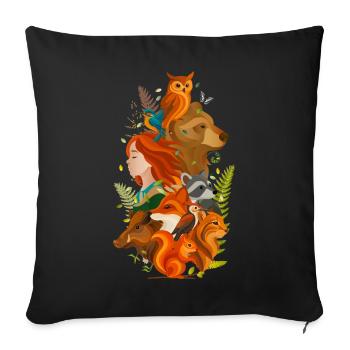 Girl with Animals – Harmony of Man and Nature - Sofa pillowcase 17,3'' x 17,3'' (45 x 45 cm) - black - Front