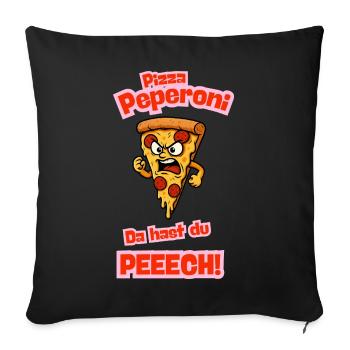 Dessin animé Pizza au pepperoni en colère - Housse de coussin décorative 45 x 45 cm - noir - Devant