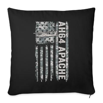 Hélicoptère AH-64 Apache avec drapeau américain - Housse de coussin décorative 45 x 45 cm - noir - Devant