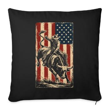 Rodéo, Cow-boy, Western, Taureau, Taureau, Drapeau des États-Unis - Housse de coussin décorative 45 x 45 cm - noir - Devant