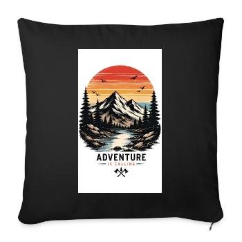 Appels d’aventure – Coucher de soleil sur le lac de la montagne - Housse de coussin décorative 45 x 45 cm - noir - Devant