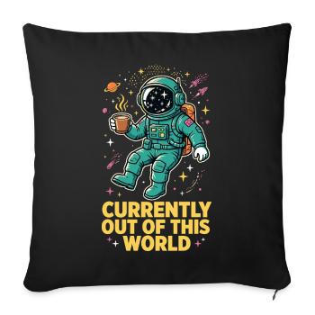 Astronaut mit Kaffee im Weltall - Sofakissenbezug 45 x 45 cm - Schwarz - Vorne