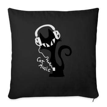 Cat Katzen Musik Headphones Kopfhörer Musik - Sofakissenbezug 45 x 45 cm - Schwarz - Vorne