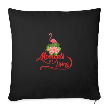 Pink flamingo with pink flowers on green - Sofa pillowcase 17,3'' x 17,3'' (45 x 45 cm) - black - Front