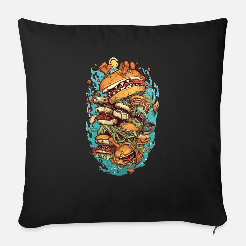 Burger Monster Design - Sofakissenbezug 45 x 45 cm - Schwarz