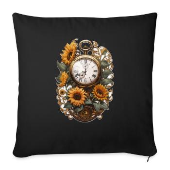 Clock with sunflowers - Sofa pillowcase 17,3'' x 17,3'' (45 x 45 cm) - black - Front