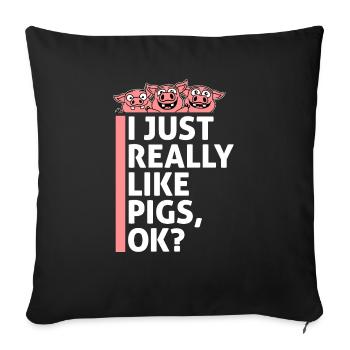 J’aime vraiment les cochons, OK drôle mignon amateur de cochons - Housse de coussin décorative 45 x 45 cm - noir - Devant