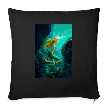 sirène sauvons les océans - pour plongeur - Housse de coussin décorative 45 x 45 cm - noir - Devant